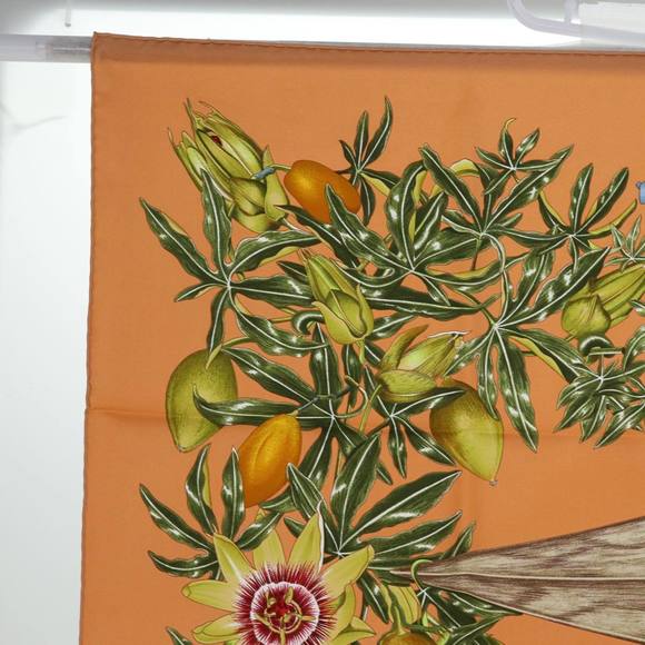 HERMES Carre 90 PASSIFLORES Scarf Silk Orange Auth am5974 - Picture 2 of 16